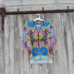 Dream Daily Bohemian Semi‎ Sheer Button Front Blouse Womens Sz M